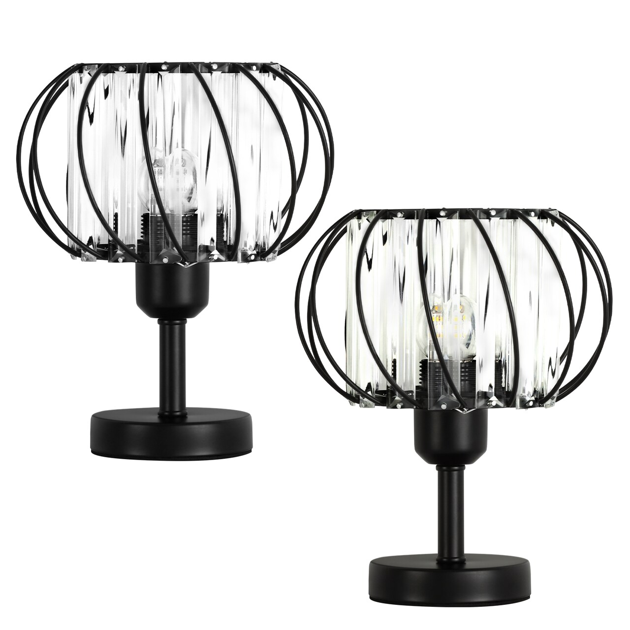 Black Metal & Crystal Table Lamp, Decorative Modern Desk Lamp for Home and Office